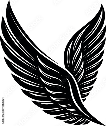 Angel Wing Silhouette Vector, Heaven-Inspired Black Silhouette.