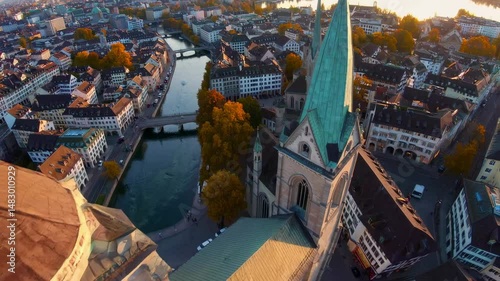Zurich and the River Limmat in Switzerland from an aerial perspective