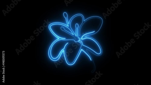 Flower icon animation neon color in black background. Glowing Neon Flower Icon Animation on Black Background, Futuristic Floral Design, Digital Art,
