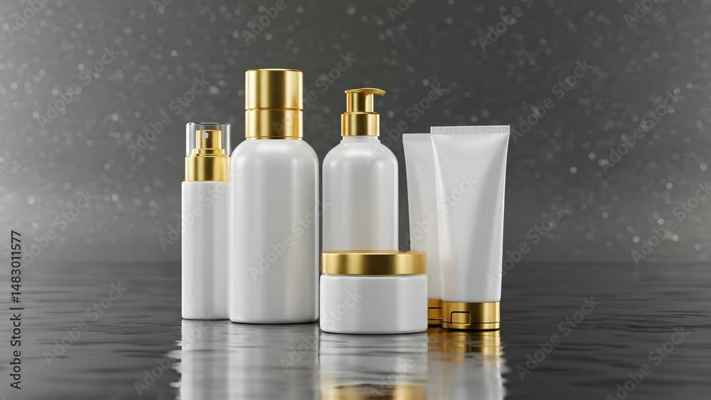 Luxury Skincare Product Mockup Elegant White Bottles with Gold Accents Luxury Skincare Product Mockup Elegant White Bottles with Gold Accents