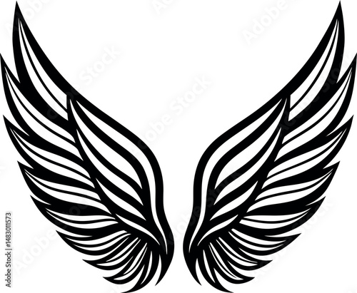 Angel Wing Silhouette Vector, Heaven-Inspired Black Silhouette.