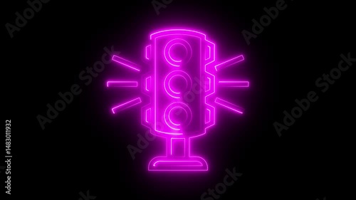 Glowing neon light bulb icon with purple and pink neon design