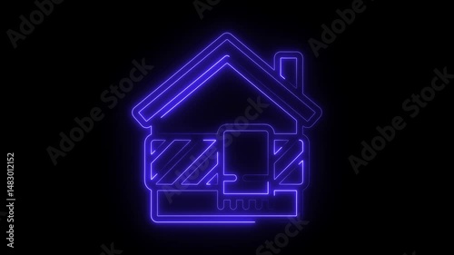 Blue house and home icons on black and blue backgrounds, suitable for real estate and residential property design 4k