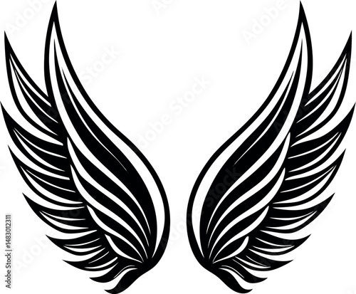 Angel Wing Silhouette Vector, Heaven-Inspired Black Silhouette.
