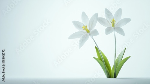 3D two spring flowers on white background. Wild flowers, spring grass seamless pattern 3d realistic. Minimal scene for model products, stage showcase, promotion display.