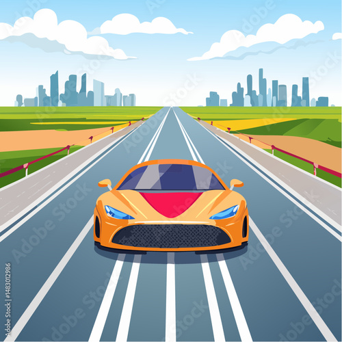 Luxury Sports Car on a Racing Track with Bold Colors and Design