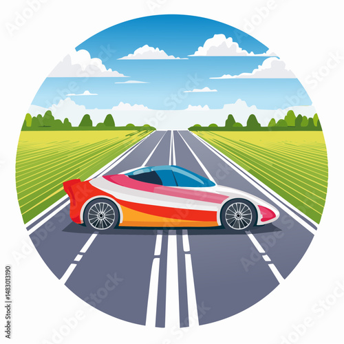 Luxury Sports Car on a Racing Track with Bold Colors and Design