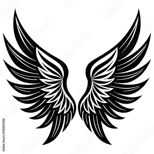Angel Wing Silhouette Vector, Heaven-Inspired Black Silhouette.