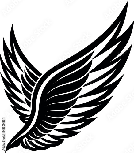 Angel Wing Silhouette Vector, Heaven-Inspired Black Silhouette.
