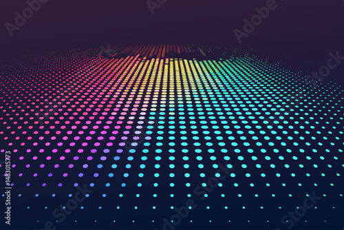 Generate a vibrant gradient dot matrix pattern, featuring glowing points of light transitioning smoothly from dark to bright.  Focus on a high-resolution, detailed visual.