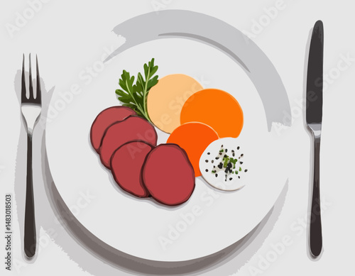 Tranche de viande crue fraîche dans une assiette blanche