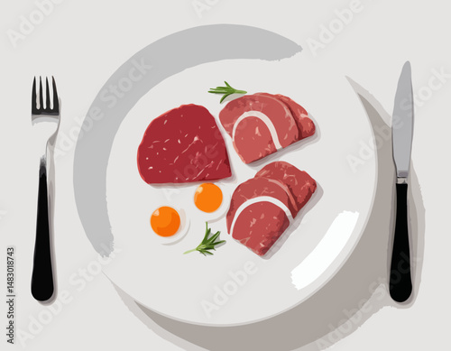 Tranche de viande crue fraîche dans une assiette blanche