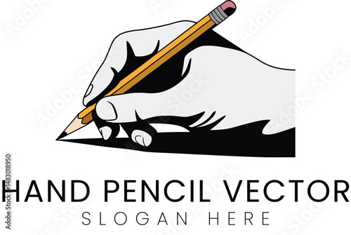 Hand Holding Pencil Writing Vector Illustration art draw grey logo icon note    
