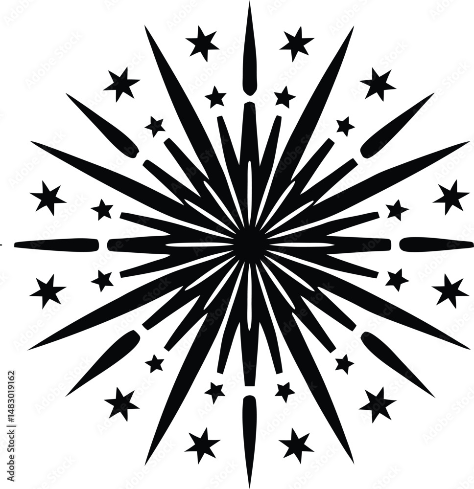 Naklejka premium Classic Black Firework Burst Silhouette Festive Celebration Design
