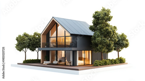 Architecture 3d rendering illustration of modern  house isolated on white background