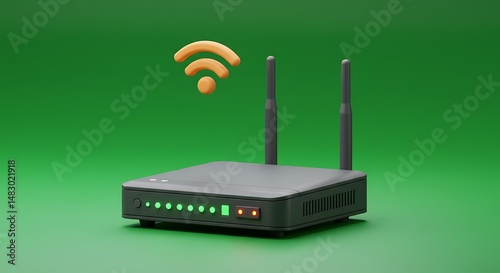 Modern Wireless Router: Minimalist Green Background Illustration