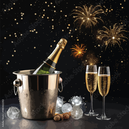 champagne bottle and champagne glasses