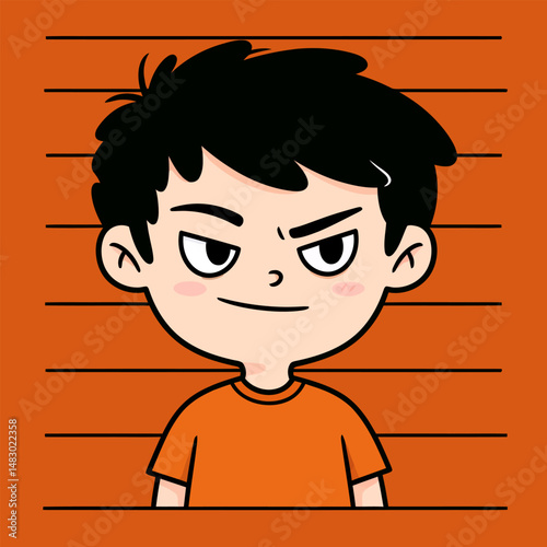 Mischievous Boy Cartoon Illustration Playful Mugshot Design