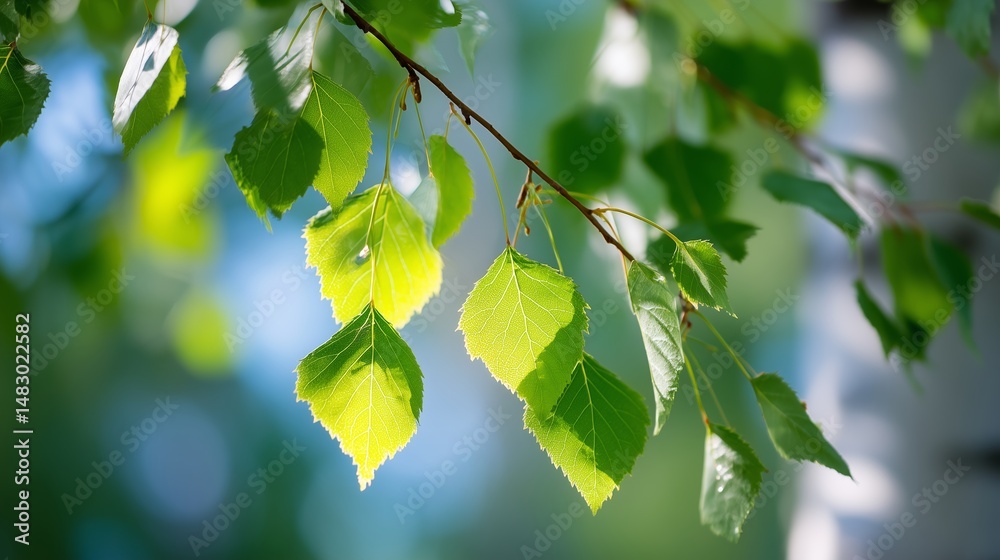 Sunlit green leaves create a vibrant canopy in a serene garden during a warm afternoon