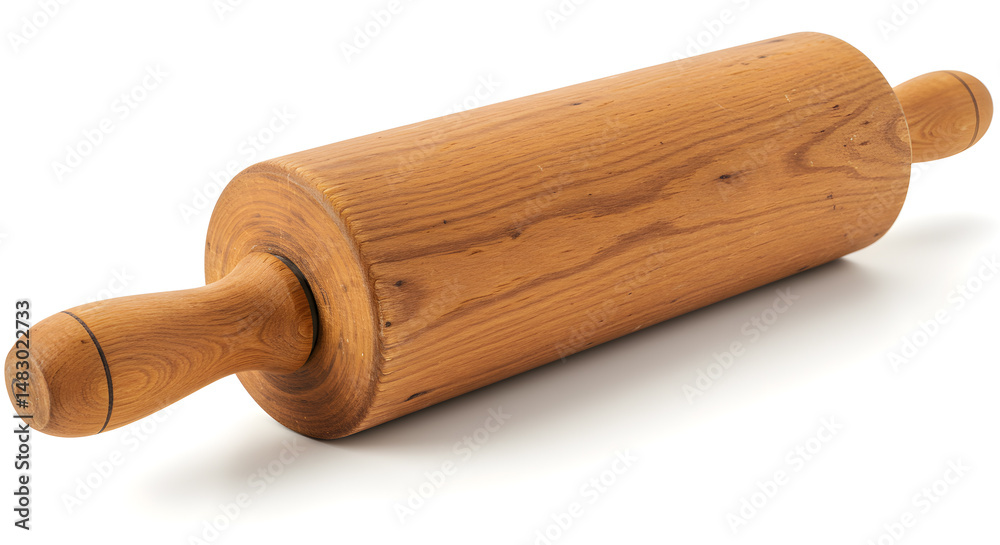 Wooden Rolling Pin on White Background with Detailed Grain Texture Wooden Rolling Pin on White Background with Detailed Grain Texture