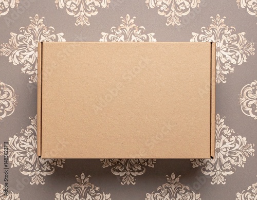 mock up cardboard box packaging on vintage inspired background, plain parcel box 