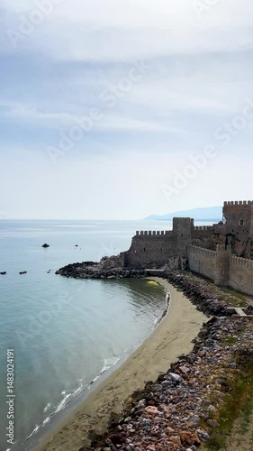 Slow Motion Still Shot of Anamur Castle in Mersin. Winter Seaside Fortress
