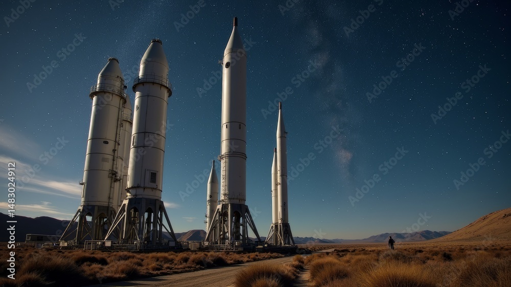 Scene of multiple rockets standing tall Scene of multiple rockets standing tall