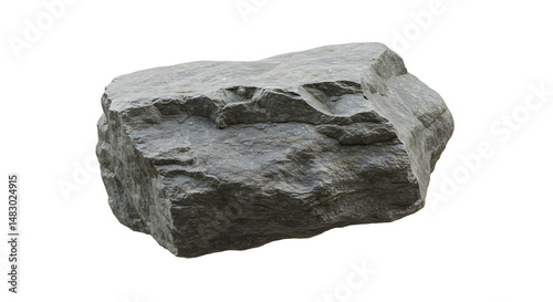 Textured Grey Rock Isolated on White Background Shows Natural Rough Details
