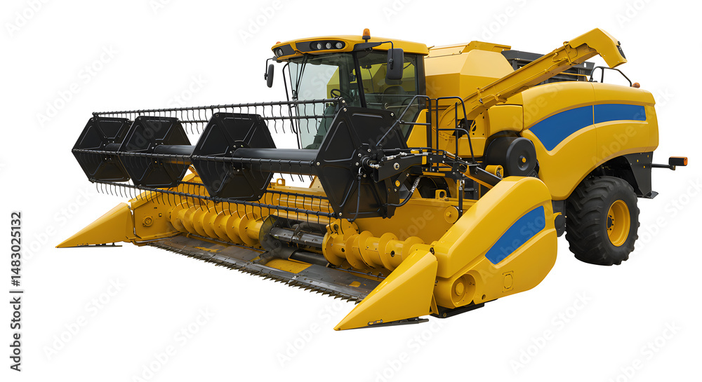 Obraz premium Yellow Combine Harvester Isolated Against White Background Agriculture Technology and Farming Equipment