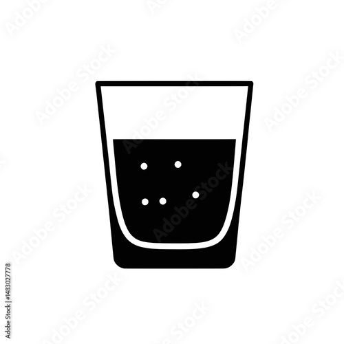Simple black  silhouette icon of cocktail, glass of cola or soda on white background
