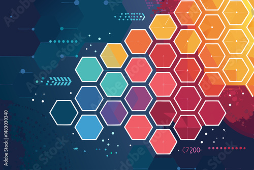 Design an abstract background visualizing startup innovation, featuring bold, vibrant colors and dynamic shapes suggesting growth and technological advancement.