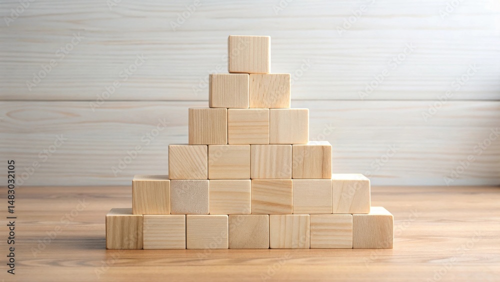 custom made wallpaper toronto digitalWooden blocks pyramid structure on a table against a light wood background