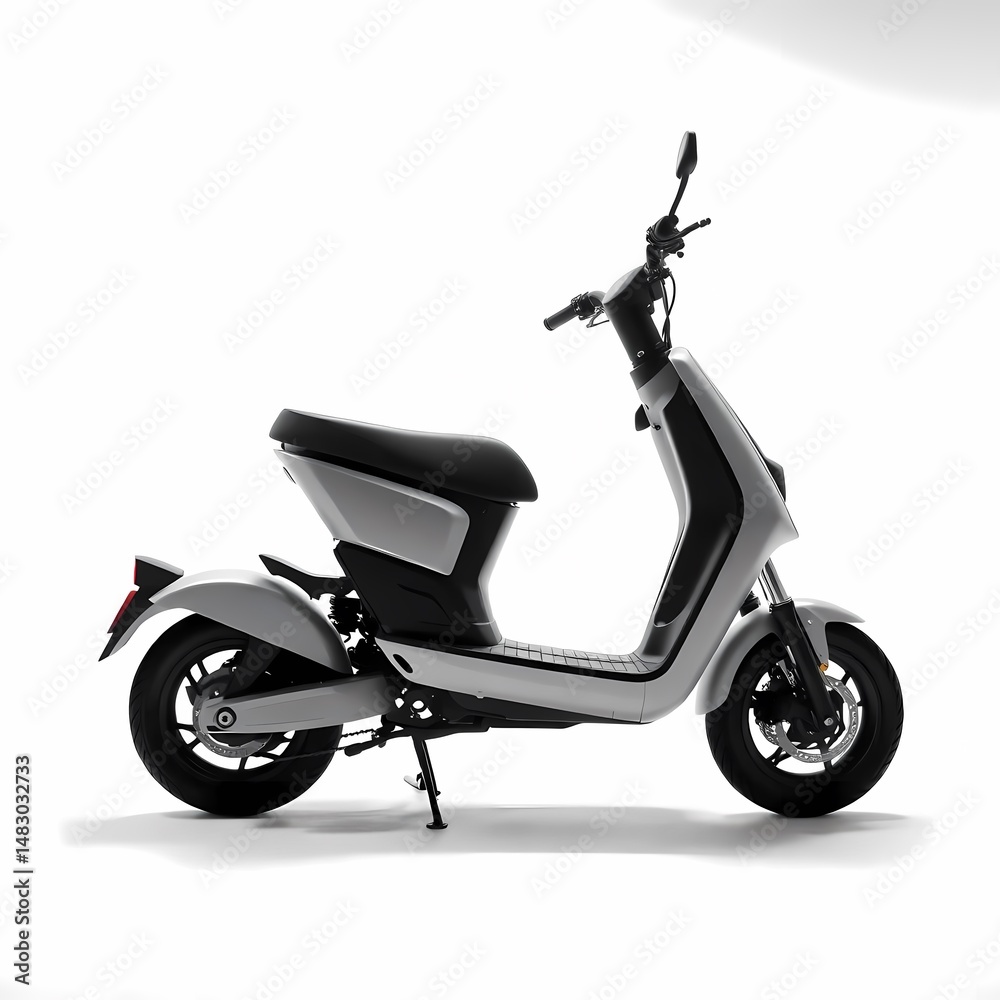 Obraz premium A sleek, modern electric scooter with a gray finish, featuring a single seat and a minimalist design
