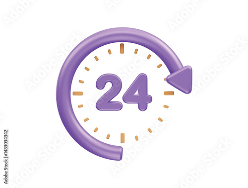 24 Hours service icon 3d illustration render