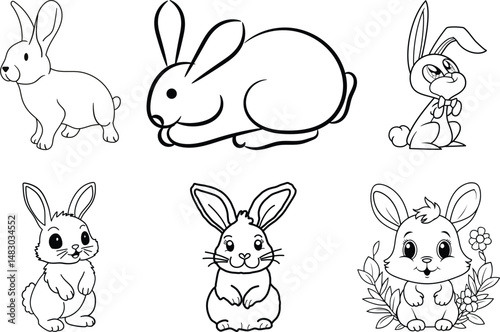 A set of rabbits on white background.