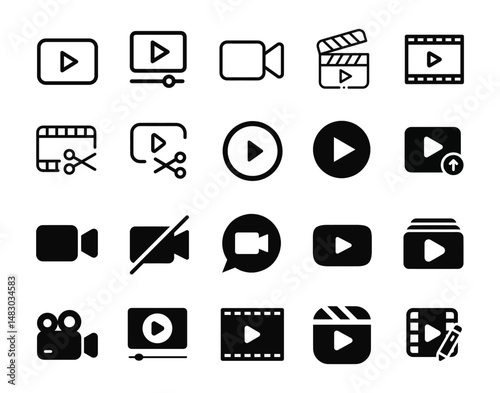 Minimalist Video Icon Pack – Perfect for creative projects. Ideal for Adobe Stock submissions