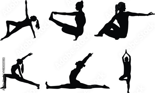 A set of silhouette of a dancing girl