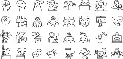 Speaking Line Editable Icons set. Vector illustration in modern thin line style of communication related icons: speech, talk, dialogue, and more.
