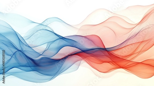 Abstract composition of flowing colored lines against a white backdrop