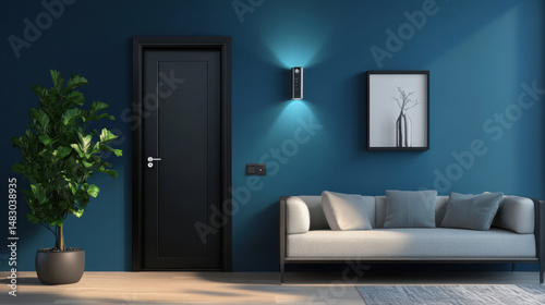 Wallpaper Mural 3D illustration, 3D Rendering, 3D living room and sofa with smart door Torontodigital.ca