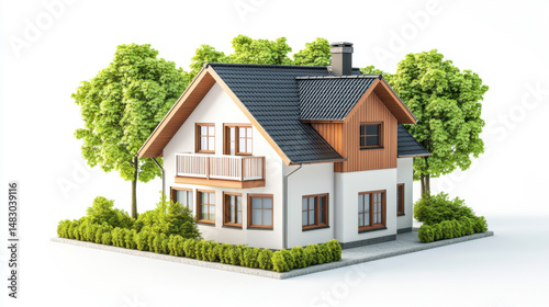 Fototapeta Naklejka Na Ścianę i Meble -  Architecture 3d rendering illustration of contemporary house on white background