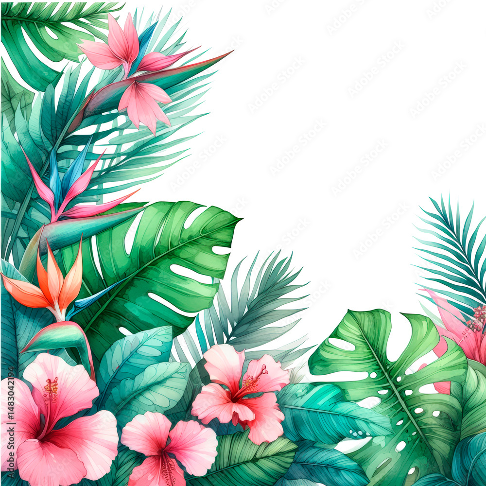 Naklejka premium marco de hojas tropicales. fondo transparente. archivo png