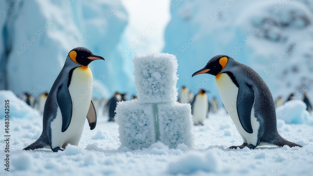 Fototapeta premium Penguin colonies on the ice sheet