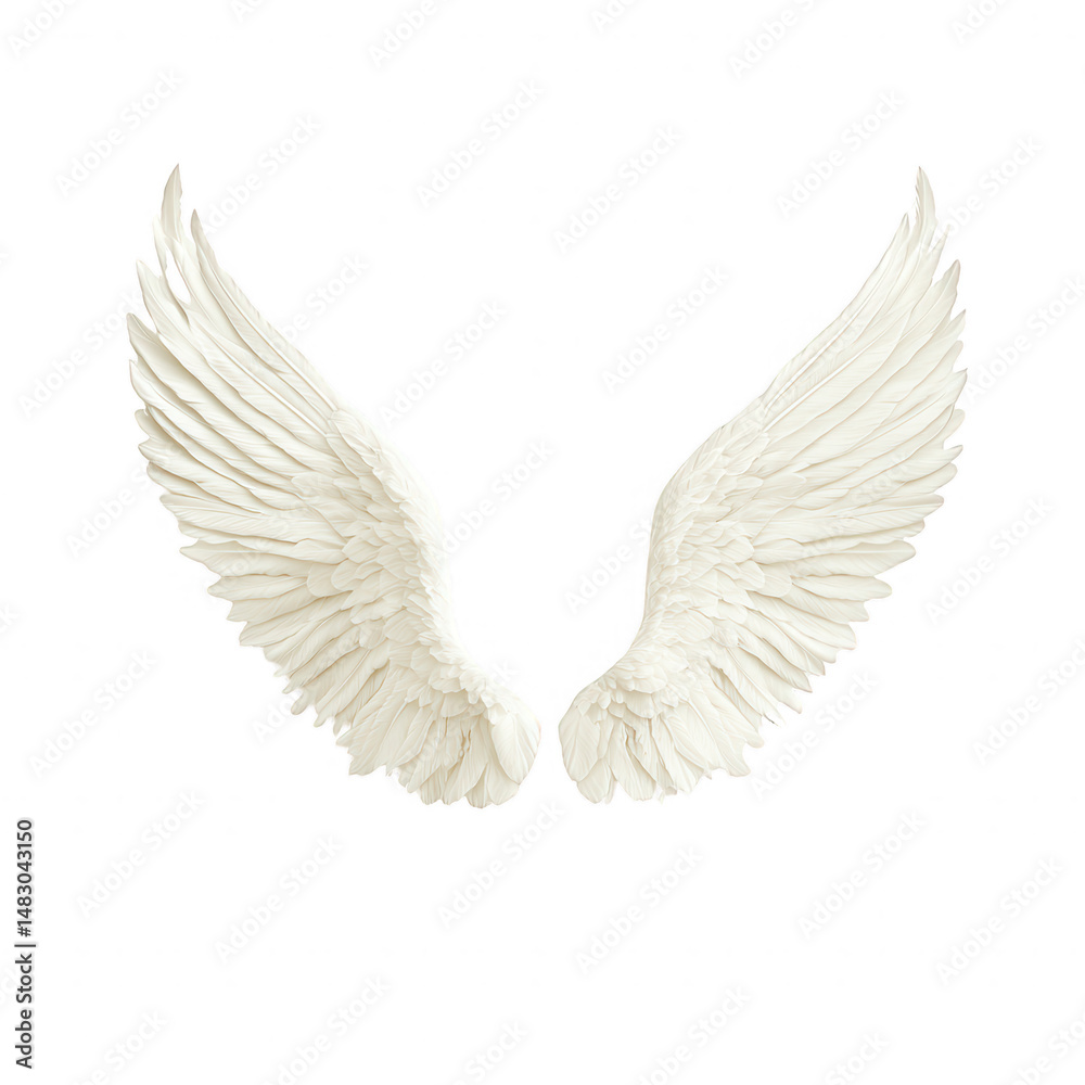 Obraz premium Elegant white angel wings isolated on a transparent background, symbolizing freedom, spirituality, and transcendence. Perfect for artistic and inspirational themes.
