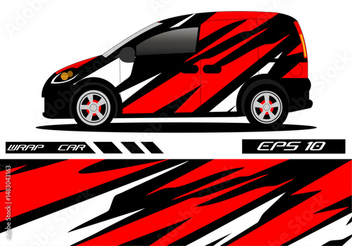 Stylish red and black wrapped car design illustration