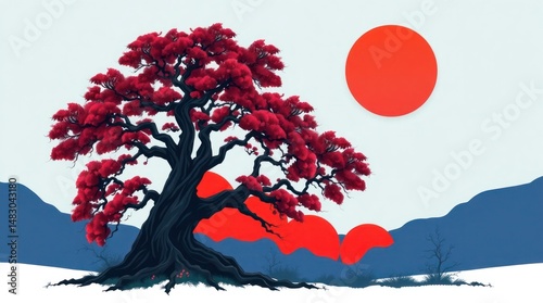 Manga Sunset Landscape – Soft Pastel Sky with Cherry Blossoms