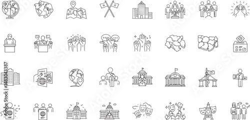 Country Line Editable Icons set. Vector illustration in modern thin line style of state related icons: territory, nation, government, and more.
