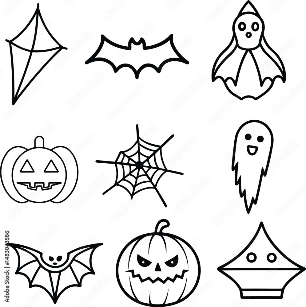 Fototapeta premium Halloween Line Art Collection, EPS