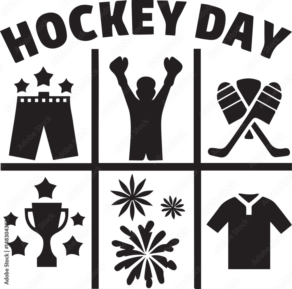 Fototapeta premium Festive Line Style Icons Themed Around Hockey Day