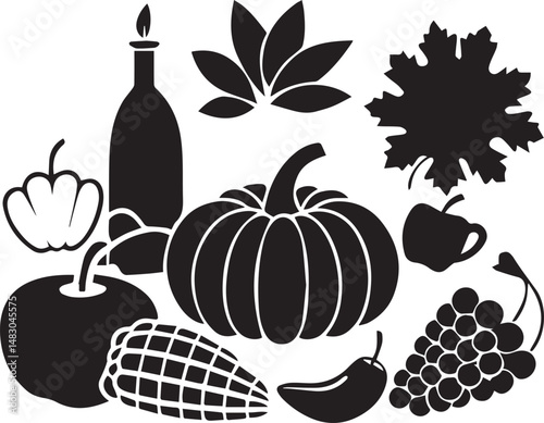Illustration of a Vibrant Harvest Thanksgiving Feast with Fruits